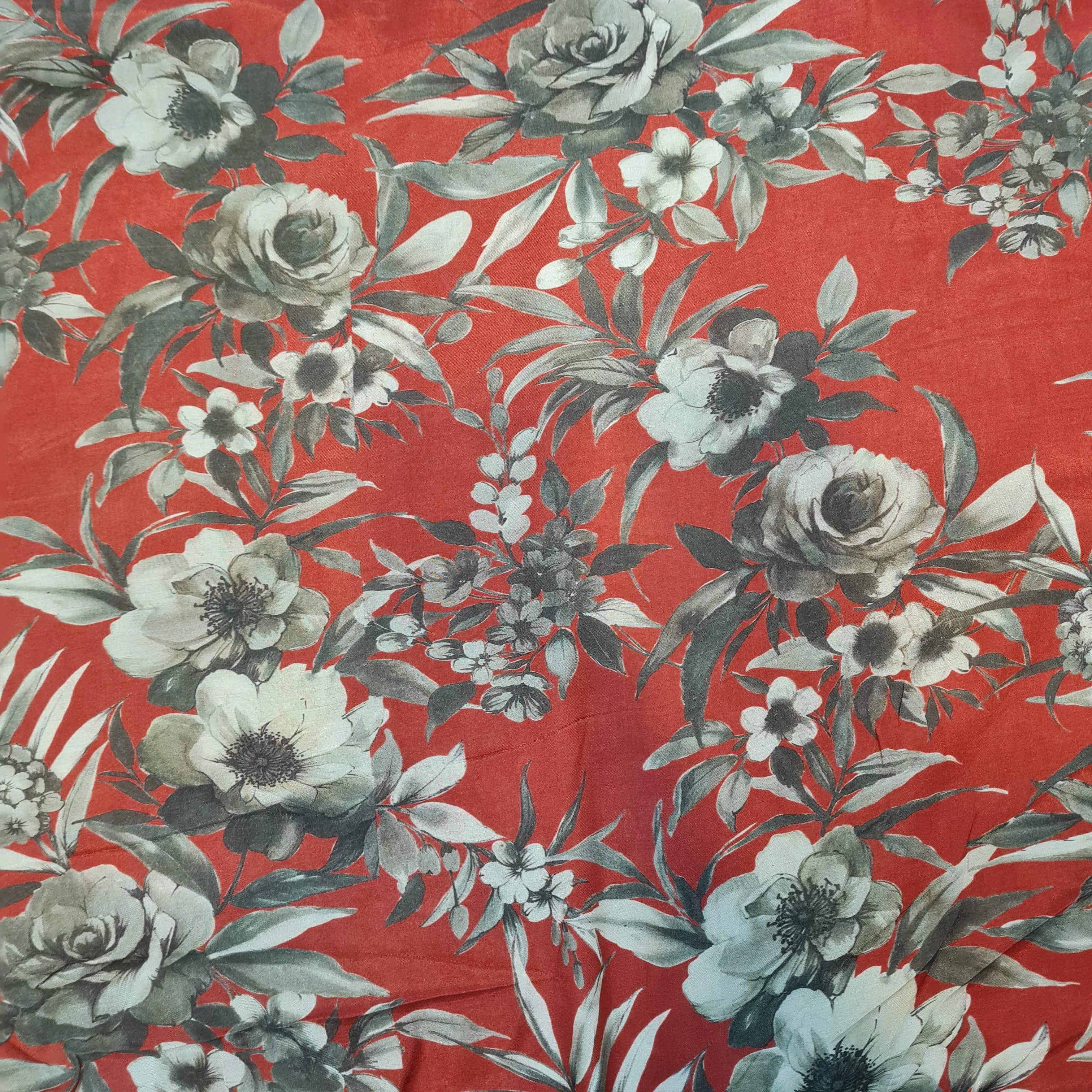 Premium Maroon Floral Print Muslin Fabric