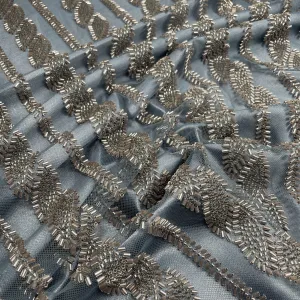 Premium Steel Blue Stripes CutDana Embroidery Net Fabric