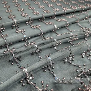 Premium Teal Blue Pearl CutDana Embroidery Net Fabric