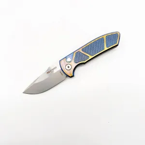 Pro-Tech 2023 SBR Custom 006 Stonewashed S35VN Blade Two-Tone Blue/Bronze Knurled Titanium Handles