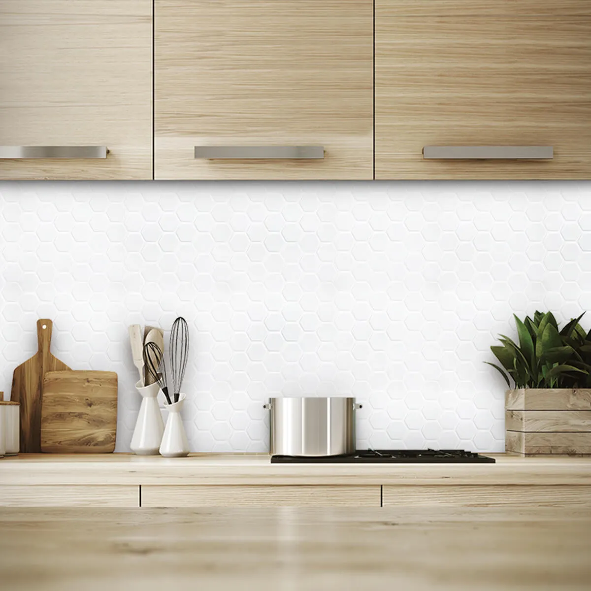 Pure White Hexagon Peel and Stick Backsplash Tile