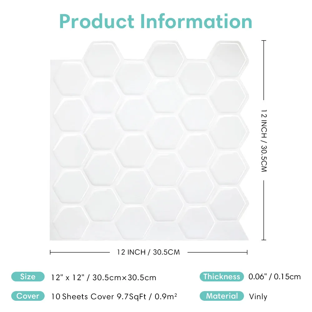 Pure White Hexagon Peel and Stick Backsplash Tile