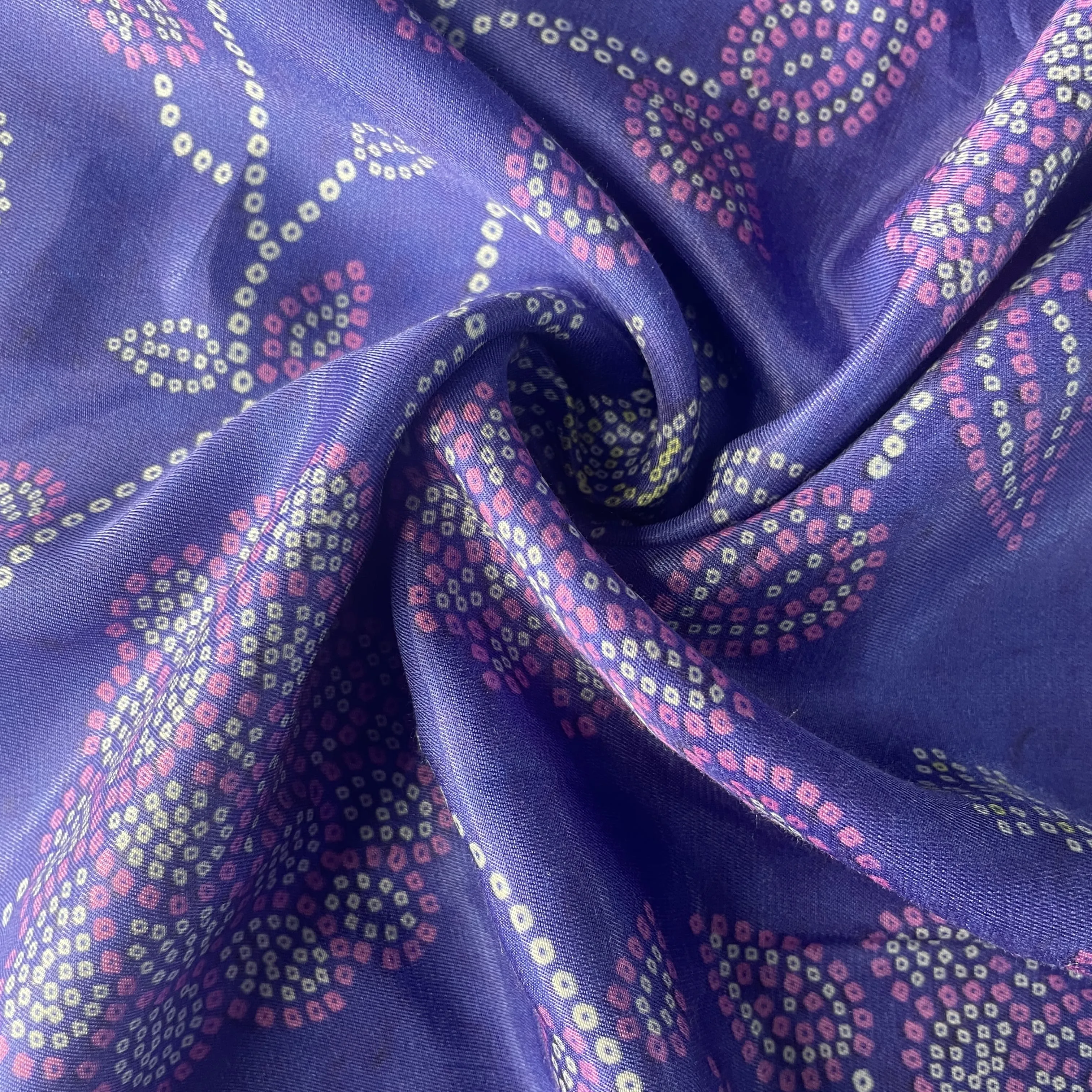 Purple Bandhani Print Gaji Silk Fabric 17534