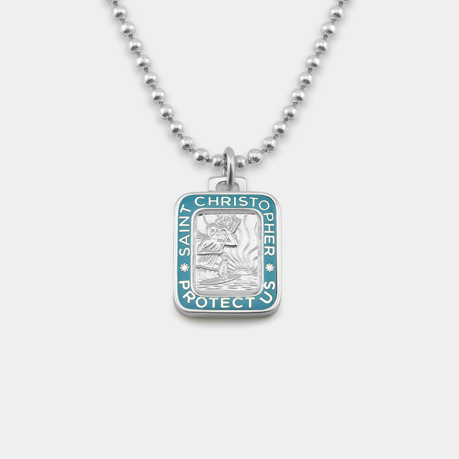 Rectangle St. Christopher - Silver / Baby Blue