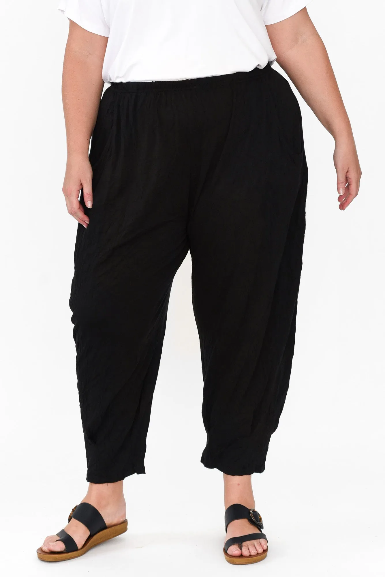 Rylee Black Crinkle Cotton Pants