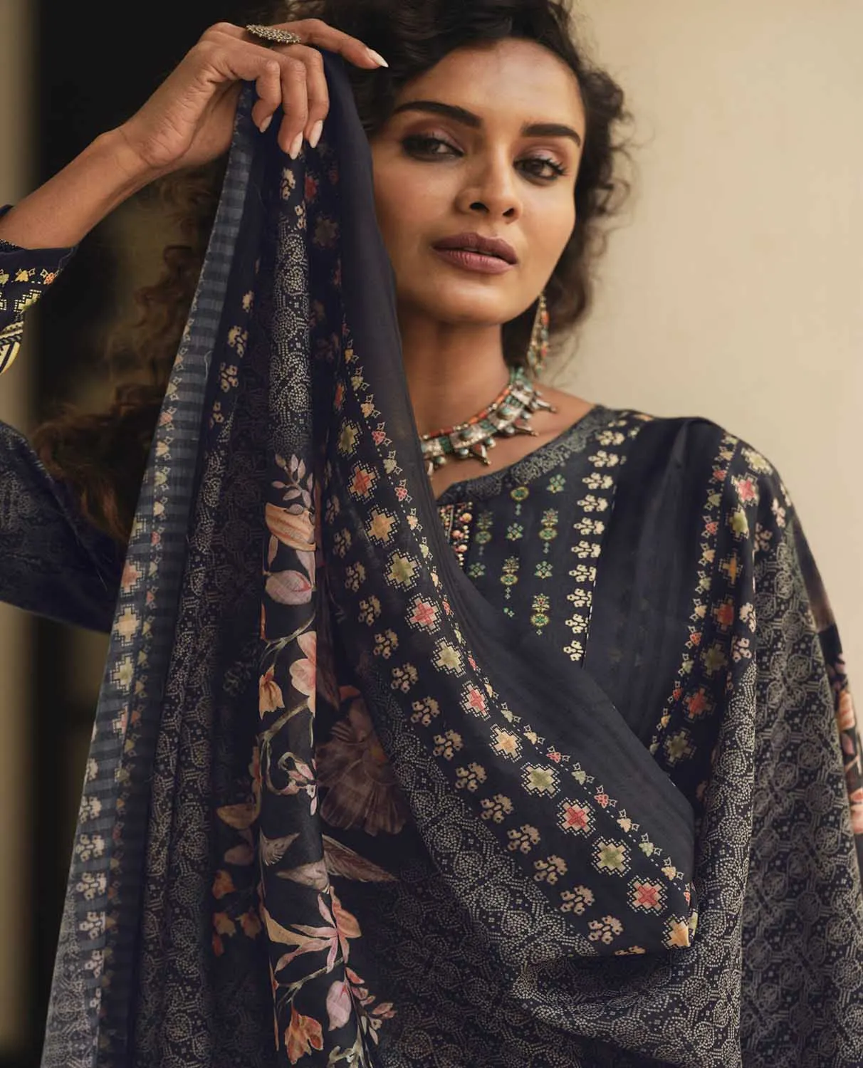 Sadhana Cotton Silk Embroidered Women Unstitched Black Suit Material