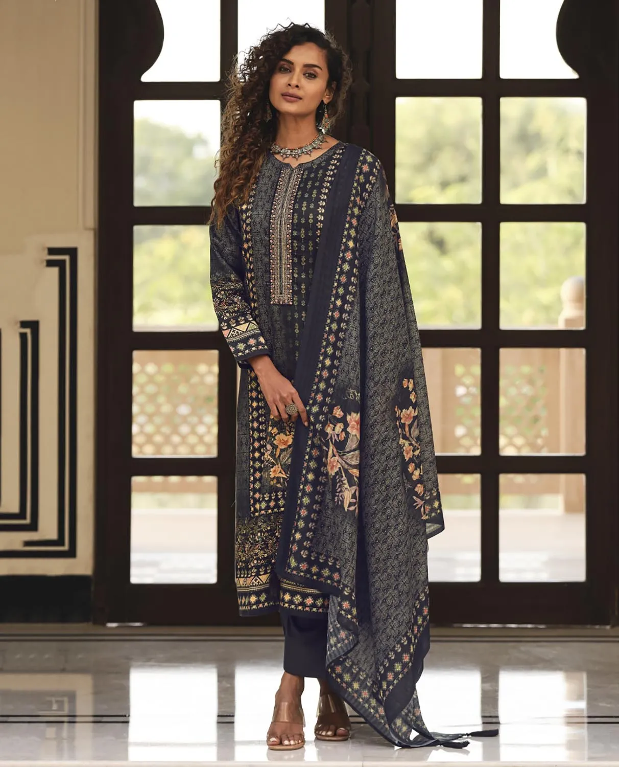 Sadhana Cotton Silk Embroidered Women Unstitched Black Suit Material