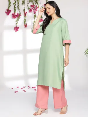 SageGreen CottonSlub LongKurta