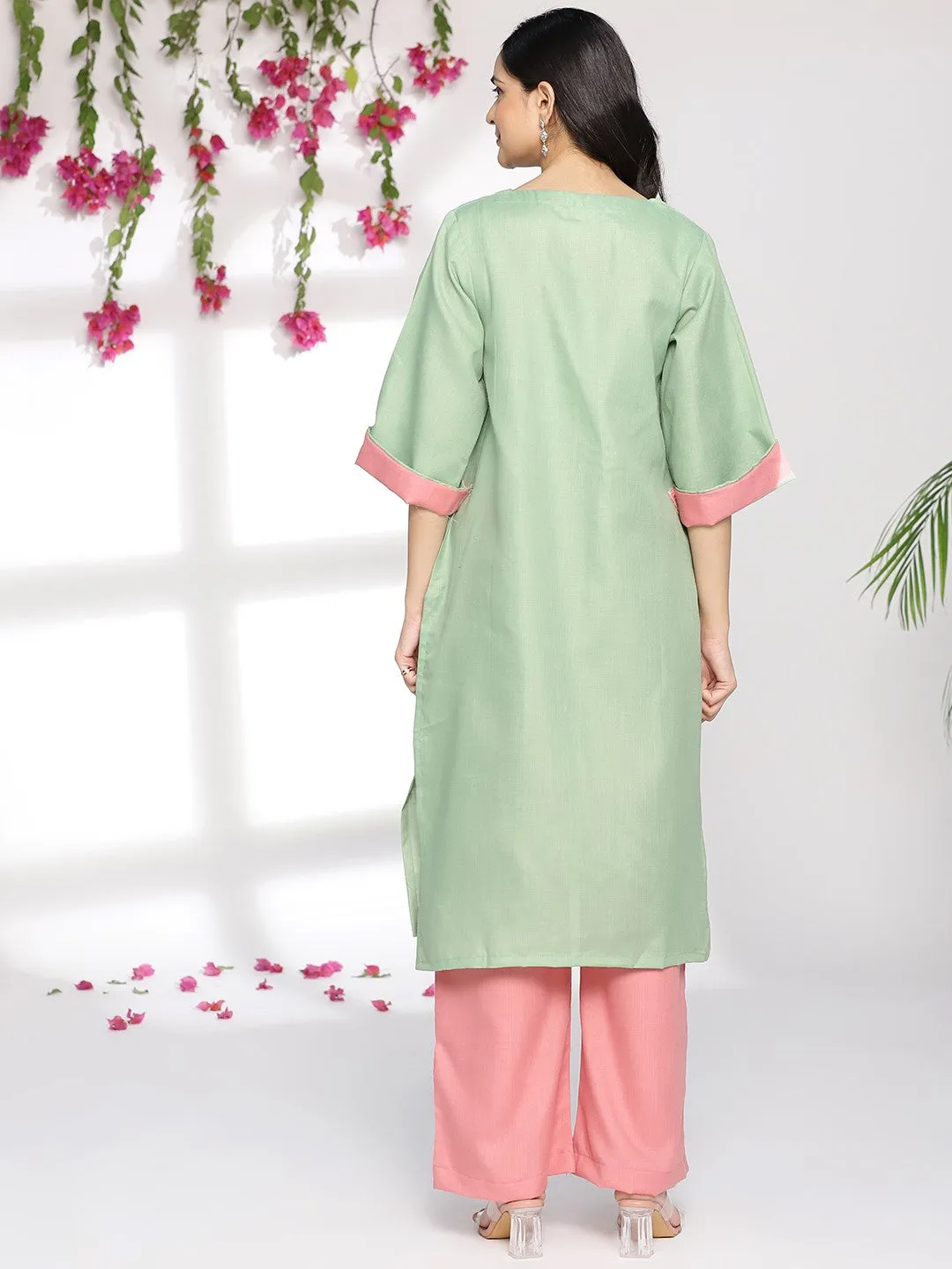 SageGreen CottonSlub LongKurta