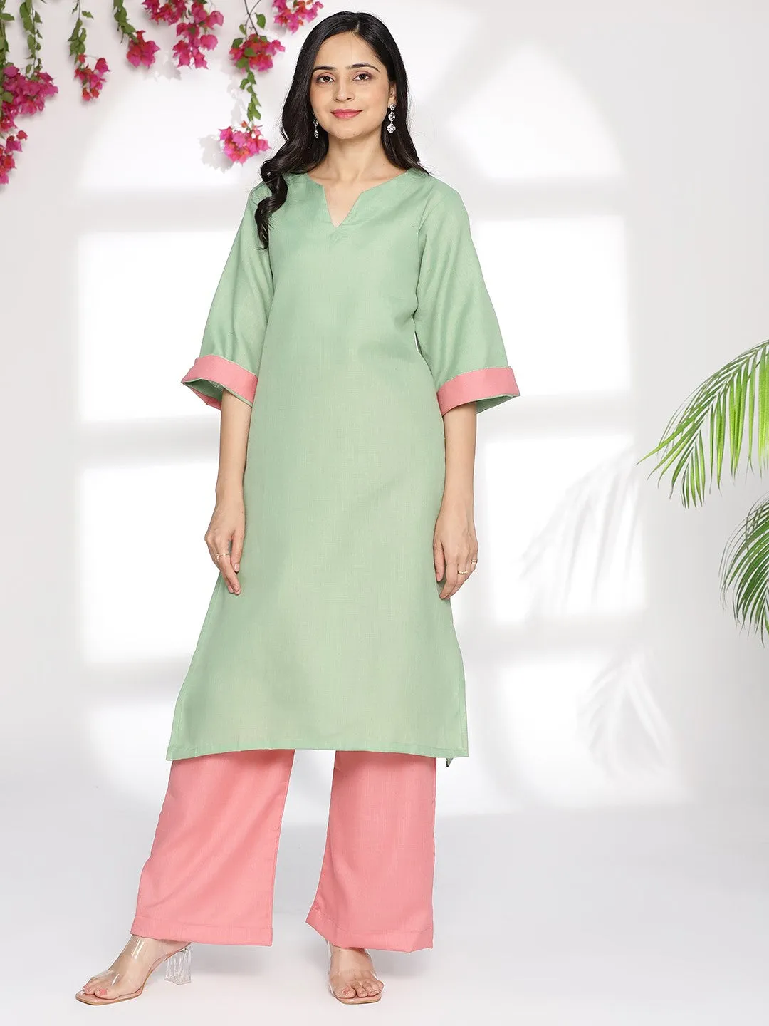 SageGreen CottonSlub LongKurta