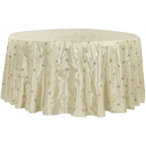 Sequin Embroidery Taffeta 132" Round Tablecloth - Champagne