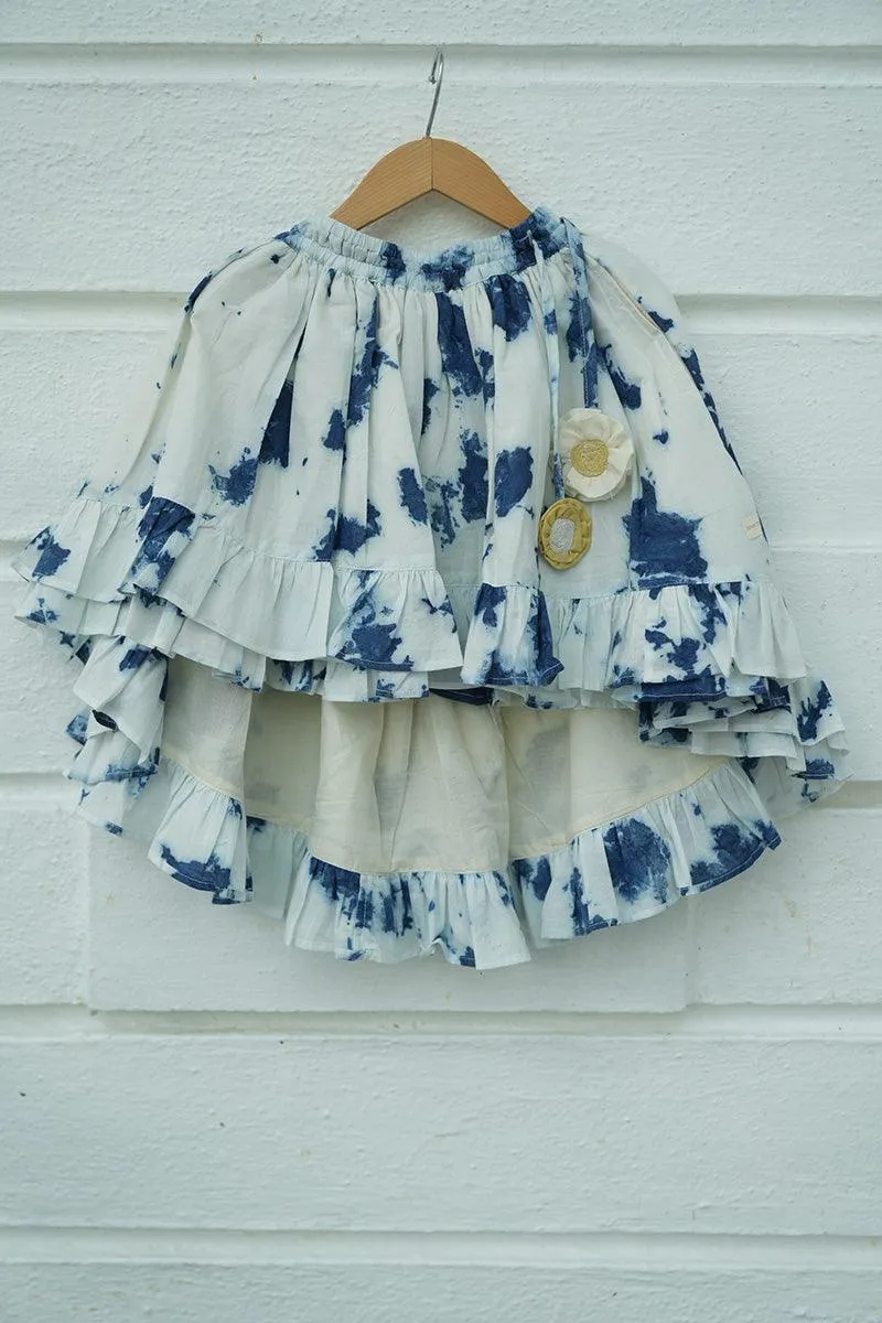 Set of 2 - 'Blue Sky’ top and high low tie and dye skirt in indigo