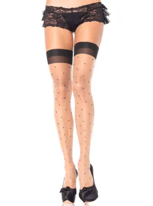 Sheer Nude and Black Polka Dot Plus Size Womens Thigh Highs