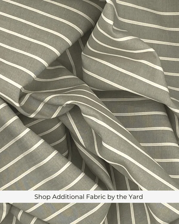 Shirred Fabric by the Yard  | Sage Green Beige Cotton Stripe | 42"L