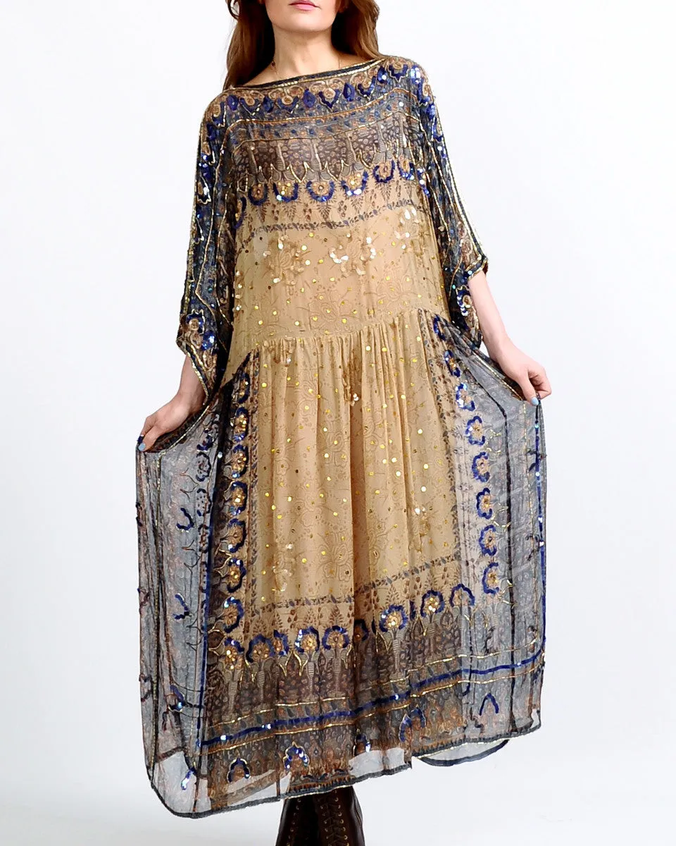 Silk Beaded India 70s Dress