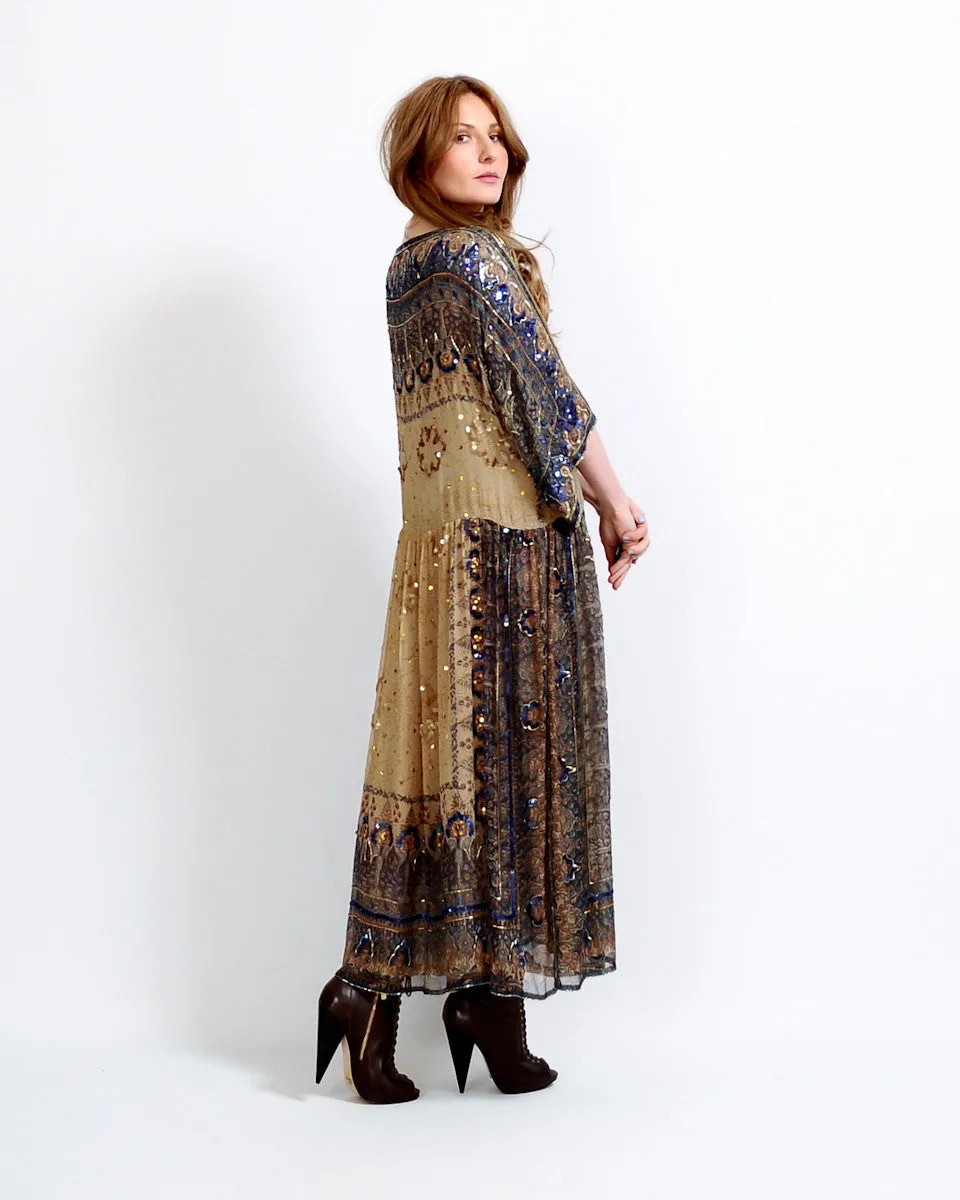 Silk Beaded India 70s Dress