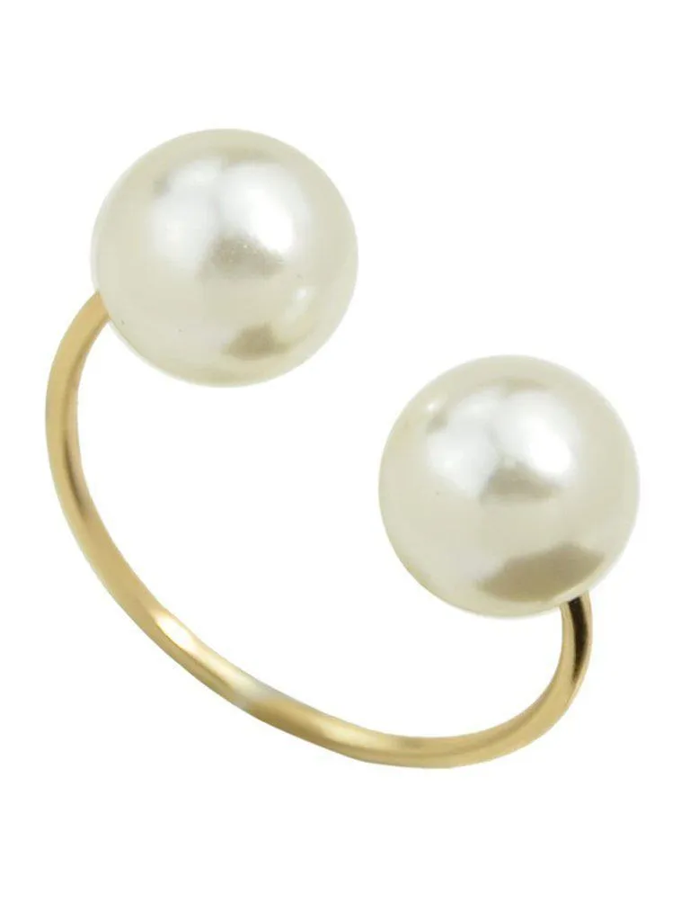 Simulated-Pearl Open Cuff Finger Ring