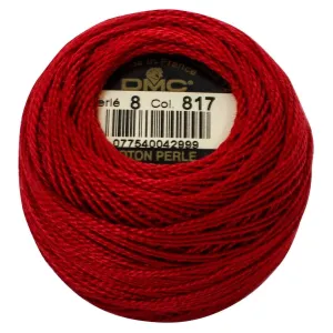 Size 8 Pearl Cotton Ball in Color 817 ~ Very Dark Coral Red