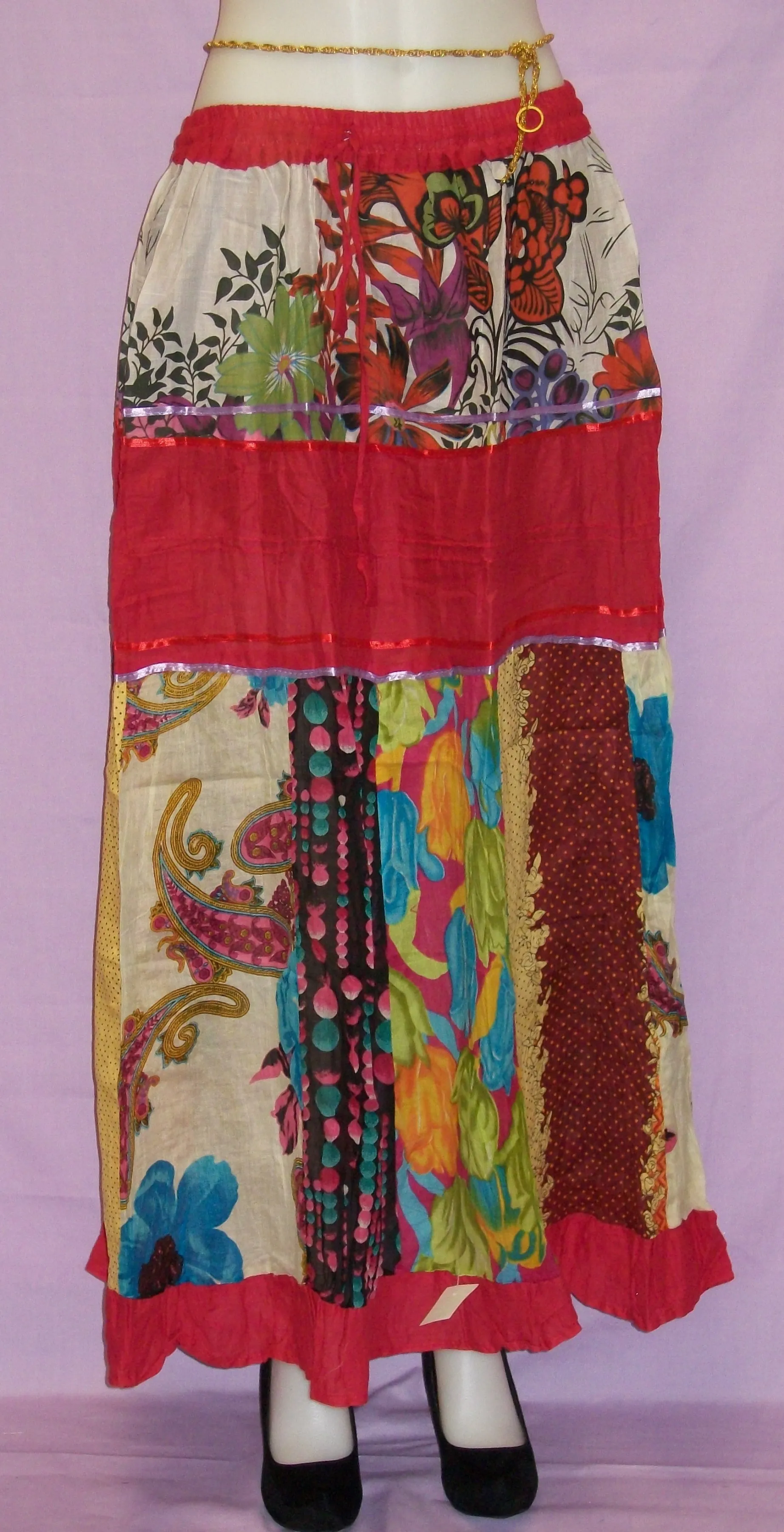 Skirt 3250 Red Multi-Color Printed Long Skirt Shieno Sarees