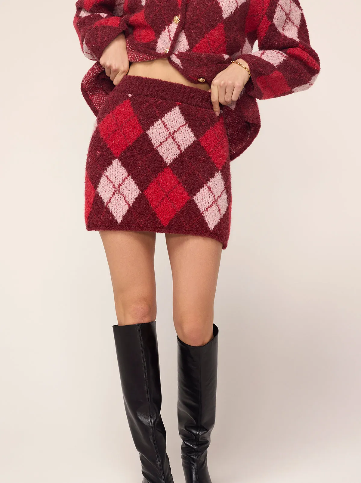 Susan Burgundy Argyle Knit Mini Skirt