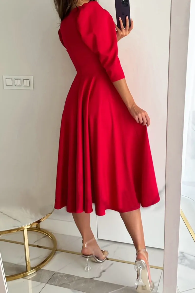 Sweet Elegant Solid Solid Color V Neck A Line Dresses