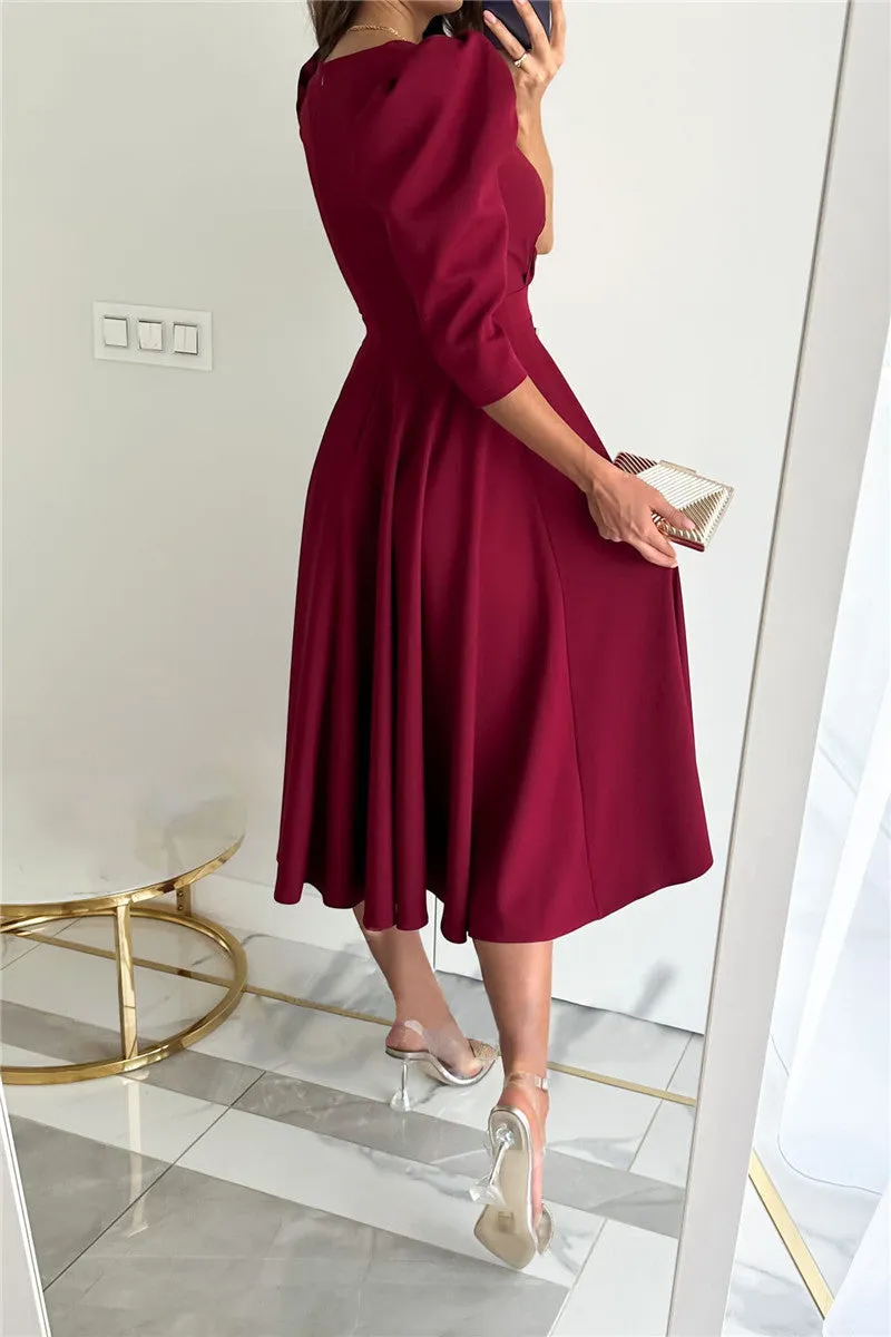 Sweet Elegant Solid Solid Color V Neck A Line Dresses