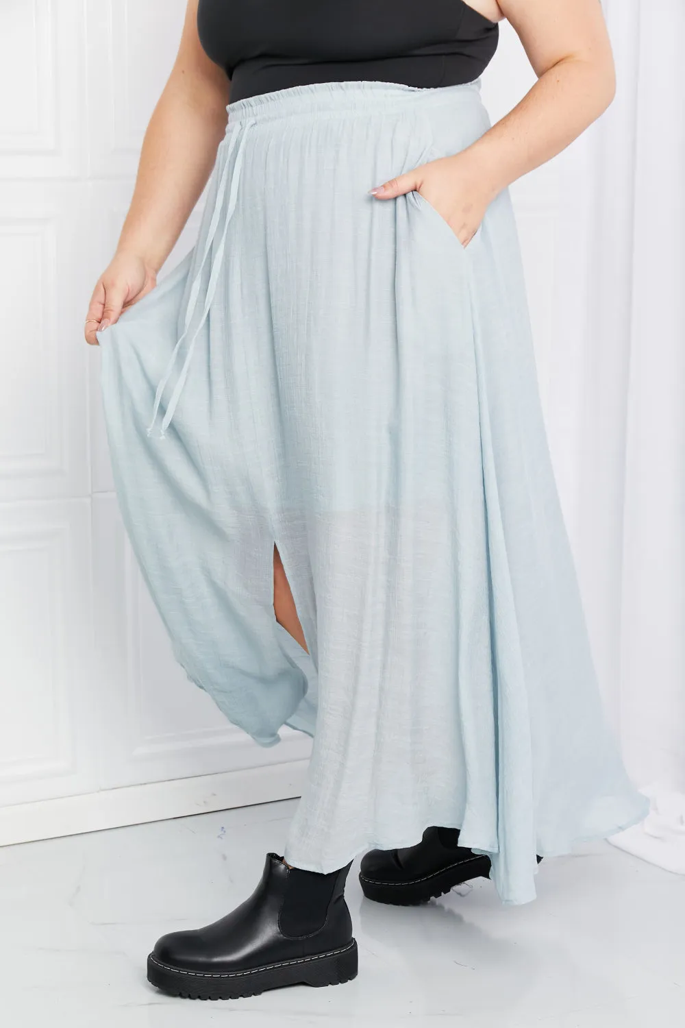 Sweet Lovely by Jen Full Size Leaps and Bounds Slit Maxi Skirt in Misty Blue