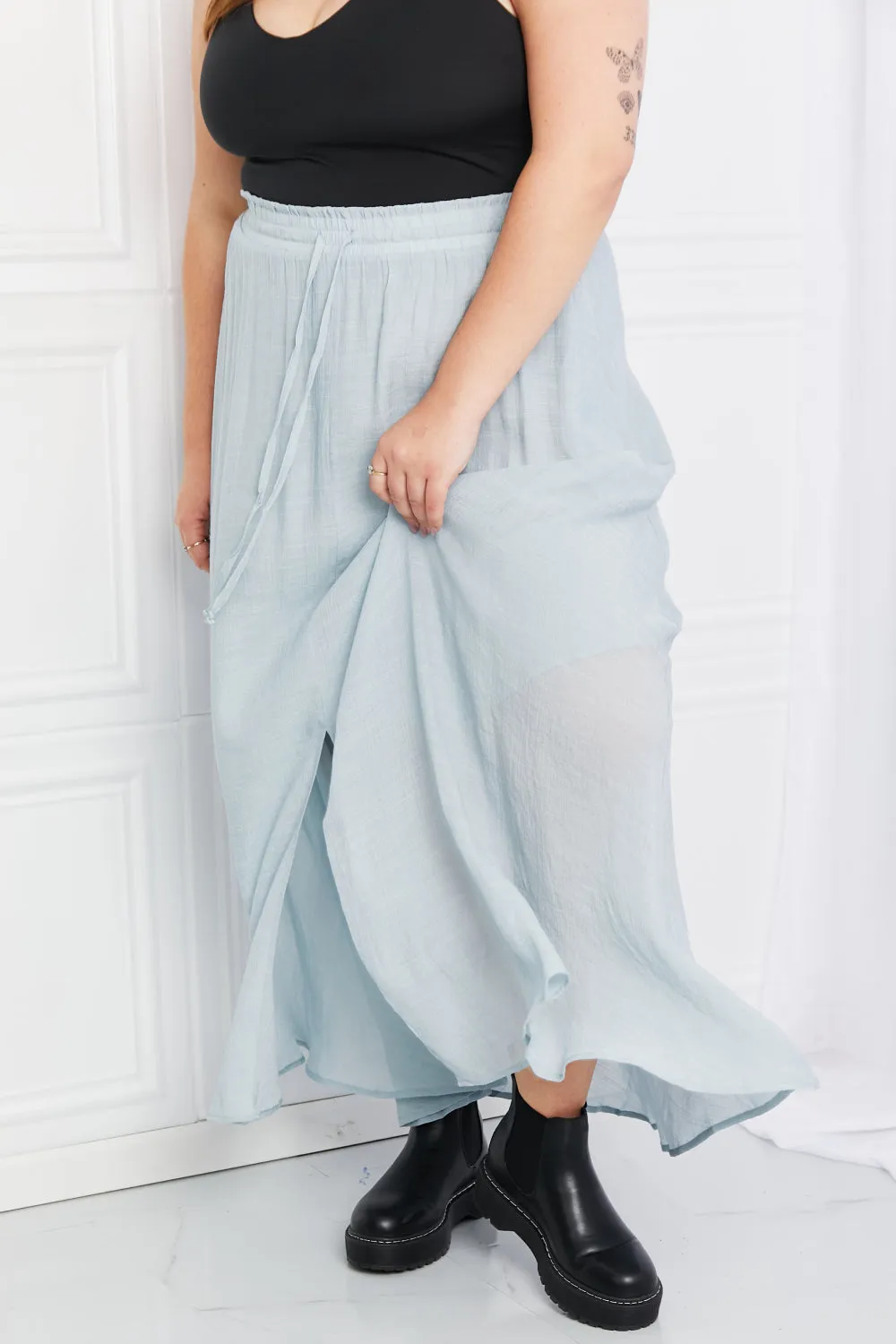 Sweet Lovely by Jen Full Size Leaps and Bounds Slit Maxi Skirt in Misty Blue