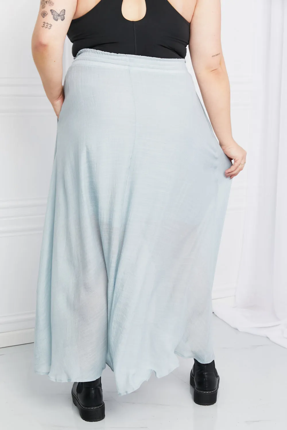 Sweet Lovely by Jen Full Size Leaps and Bounds Slit Maxi Skirt in Misty Blue