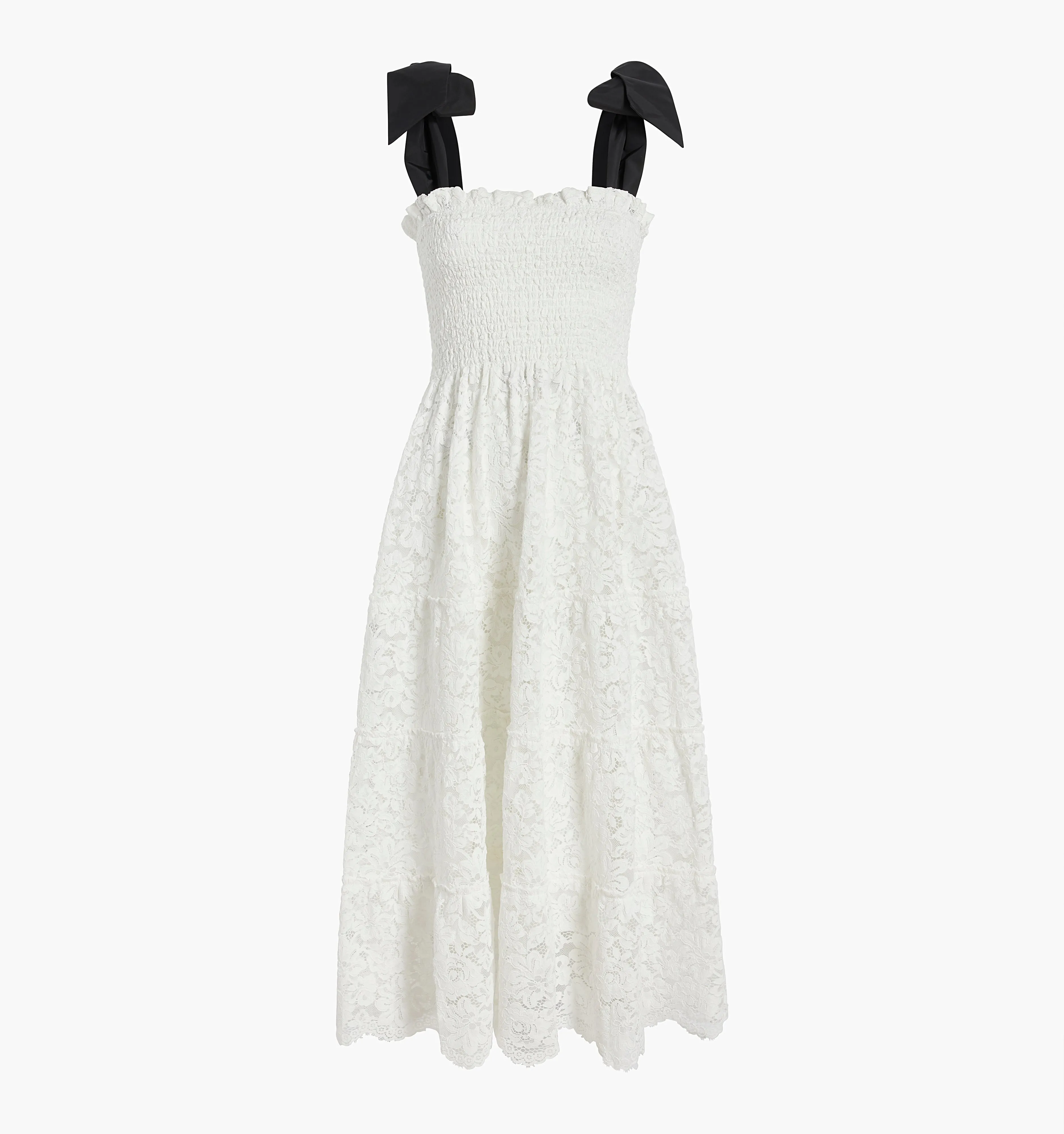 The Lace Ribbon Ellie Nap Dress - White Lace with Black Ribbon