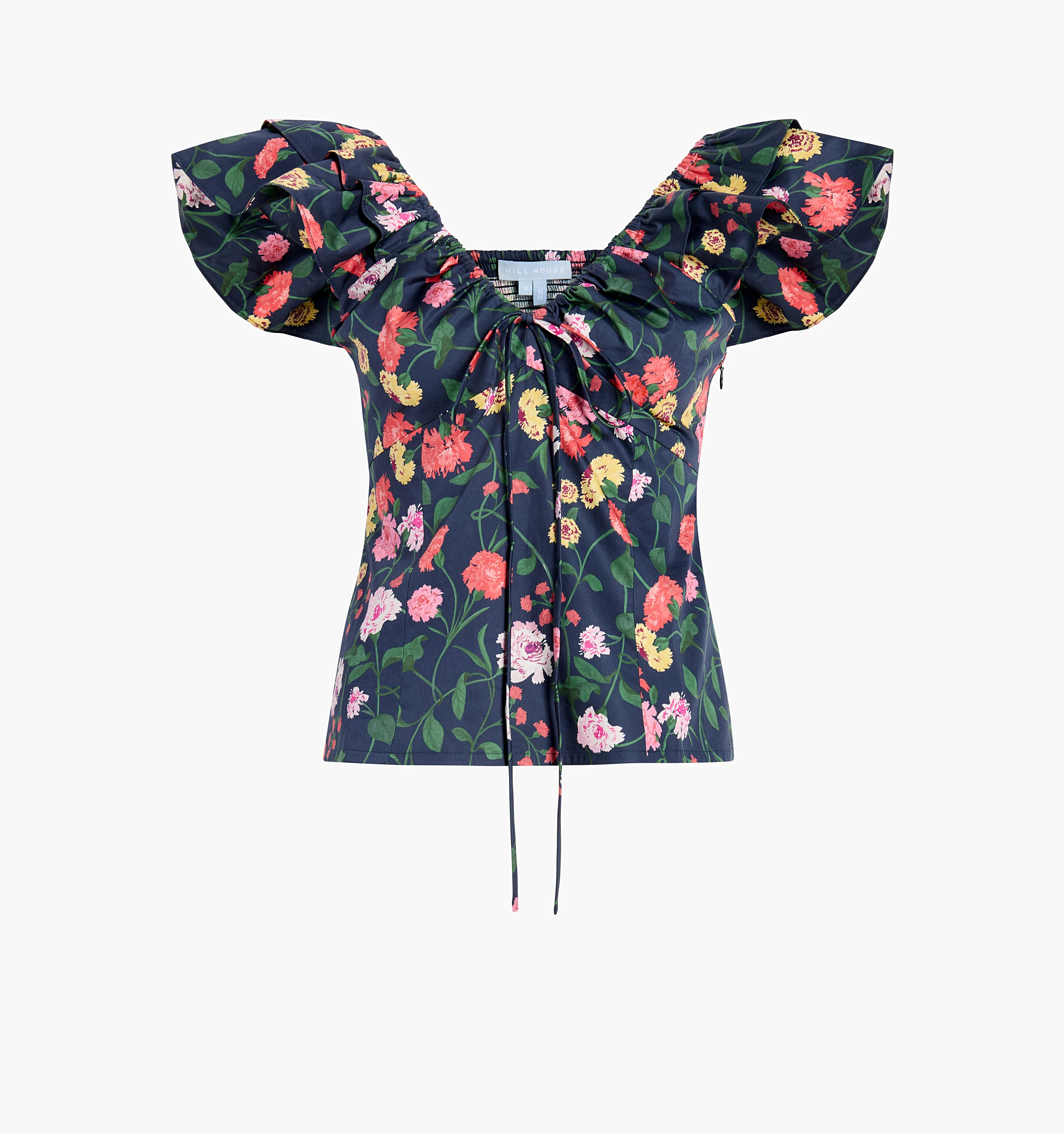 The Zuri Top - Navy Peony Bouquet Cotton Sateen