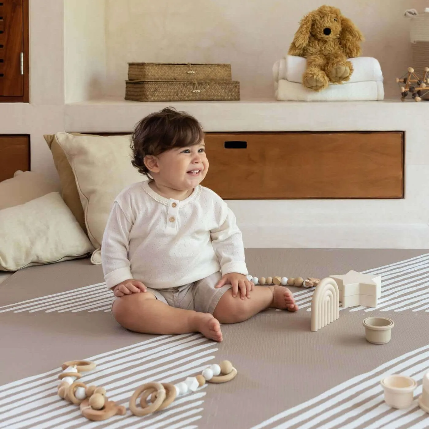 Toddlekind Premium Foam Playmats | Sandy Lines - Tan