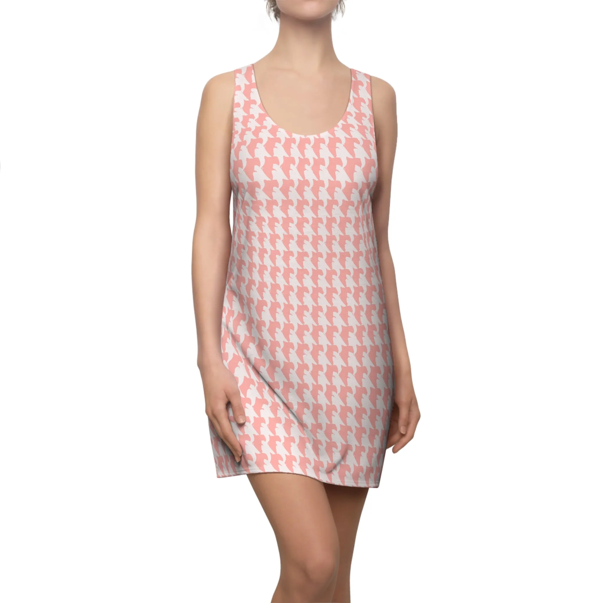 Vampire Art Grunge Goth Emo Preppy Coral Pink and White Houndstooth Women's Racerback Dress