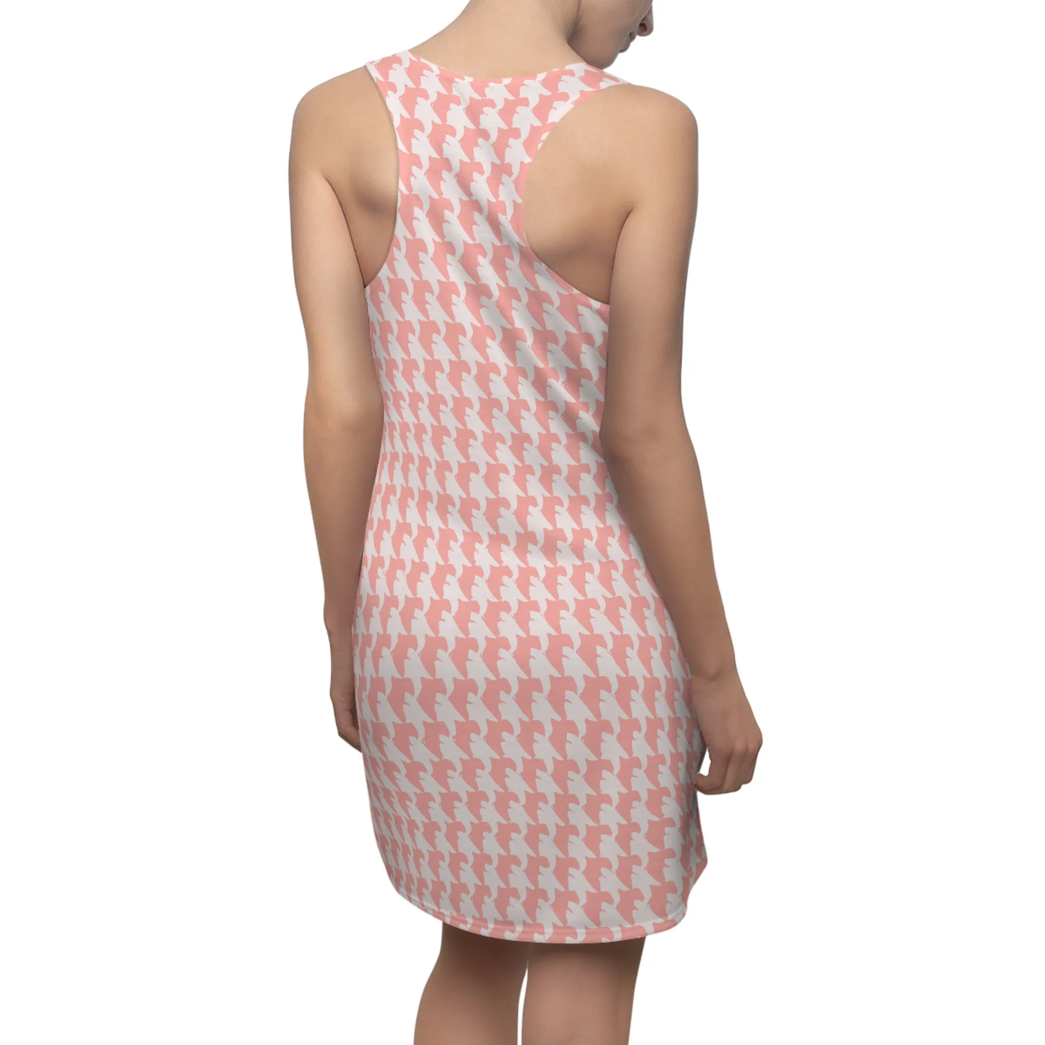 Vampire Art Grunge Goth Emo Preppy Coral Pink and White Houndstooth Women's Racerback Dress