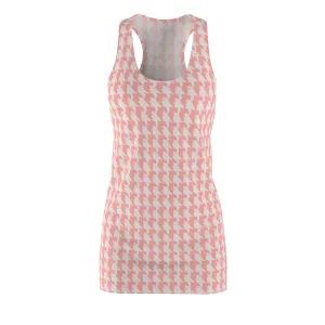 Vampire Art Grunge Goth Emo Preppy Coral Pink and White Houndstooth Women's Racerback Dress