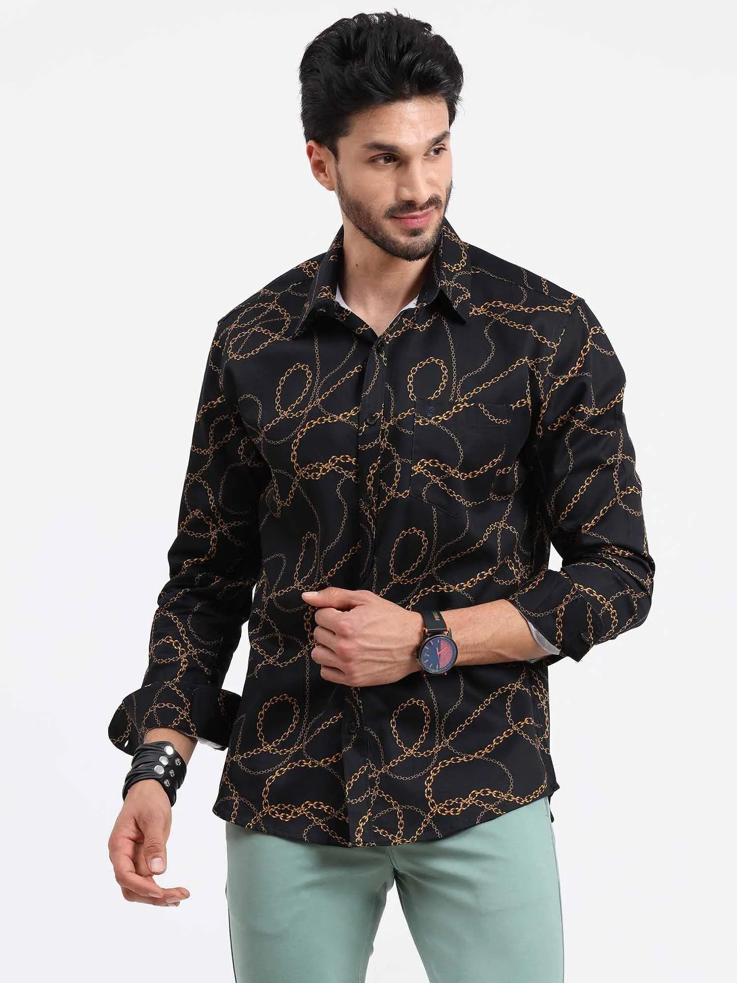 Vegas Golden Wire Black Cotton Full Sleeve Shirt