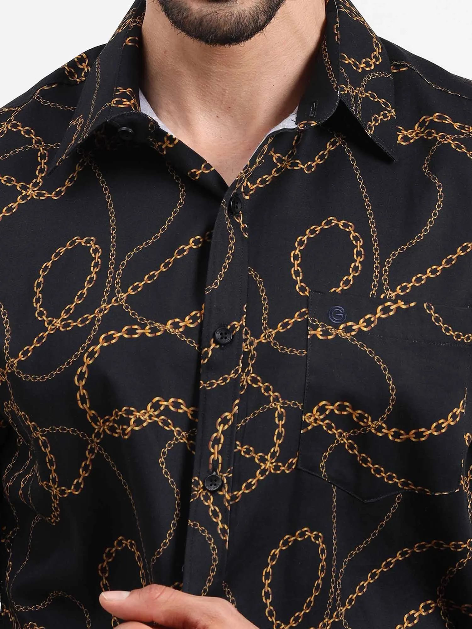 Vegas Golden Wire Black Cotton Full Sleeve Shirt