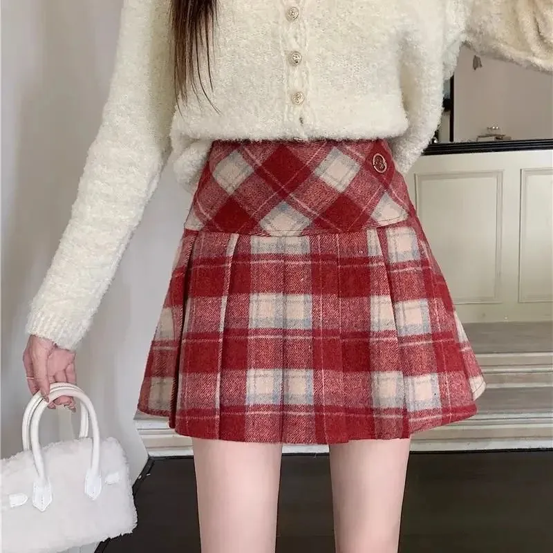 Vintage Sweet Korean Cute Kawaii Chic Stylish Autumn Winter Trendy Mini Skirt