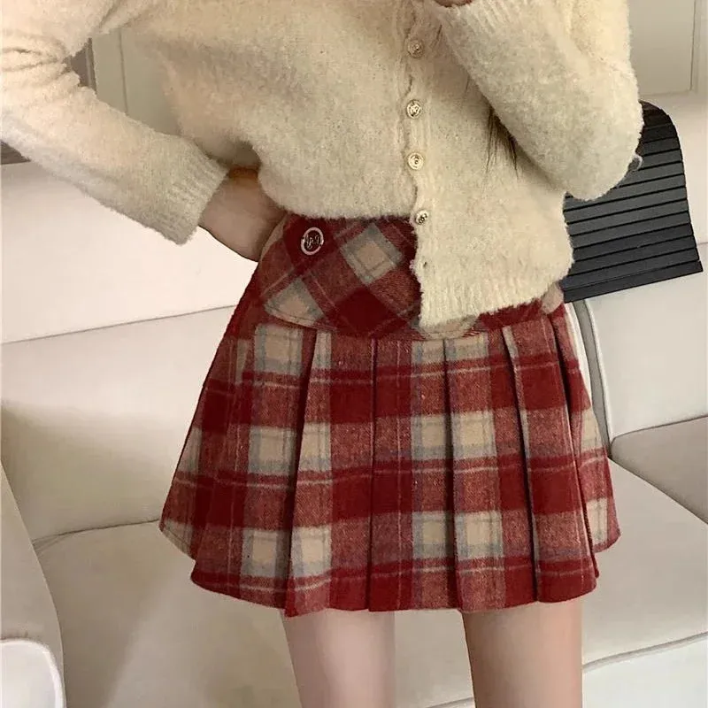 Vintage Sweet Korean Cute Kawaii Chic Stylish Autumn Winter Trendy Mini Skirt