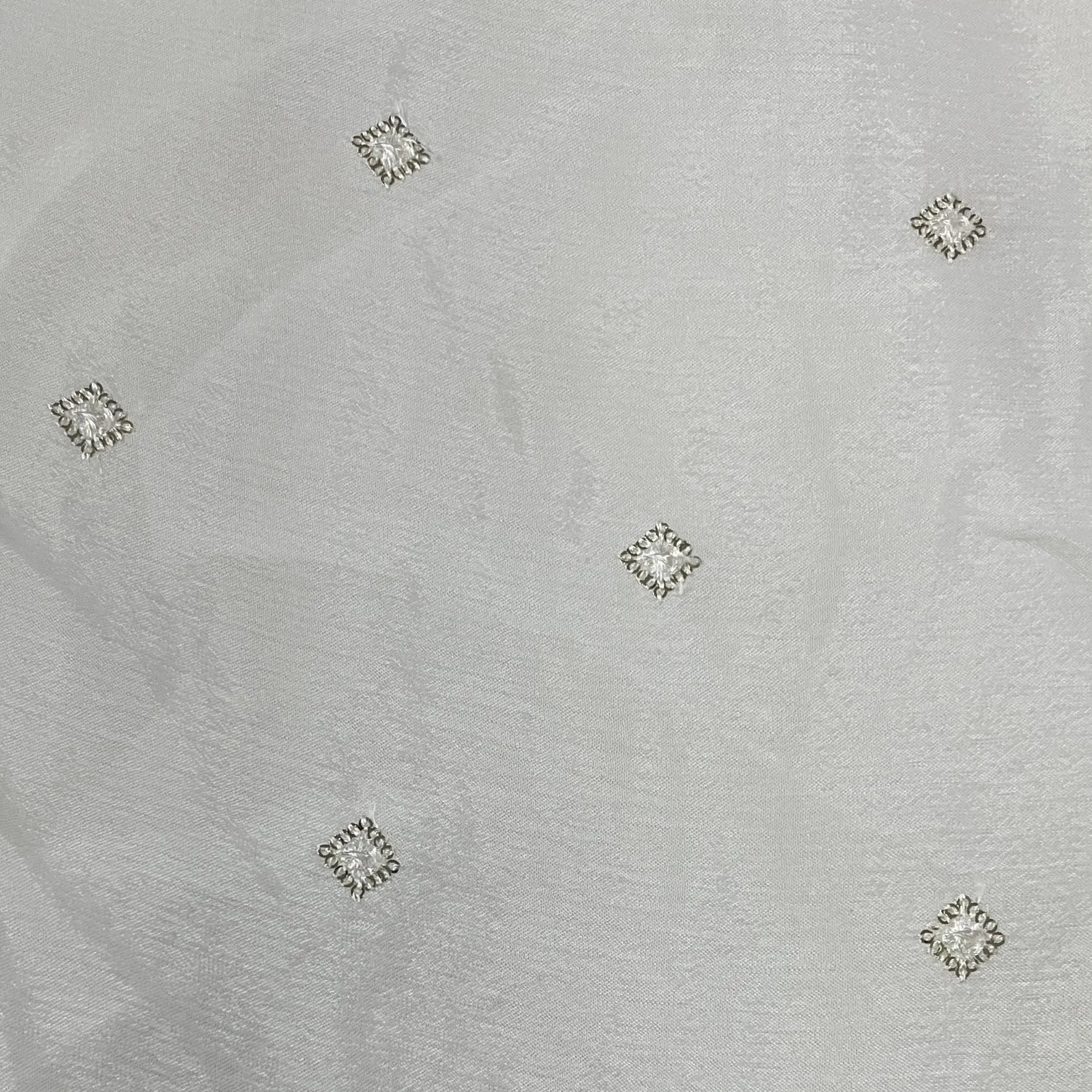 White Square Sequins Embroidery Dyeable Chinnon Fabric