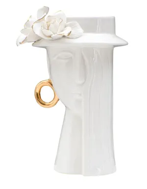 White Women Face Shaped Floral Porcelain Vase