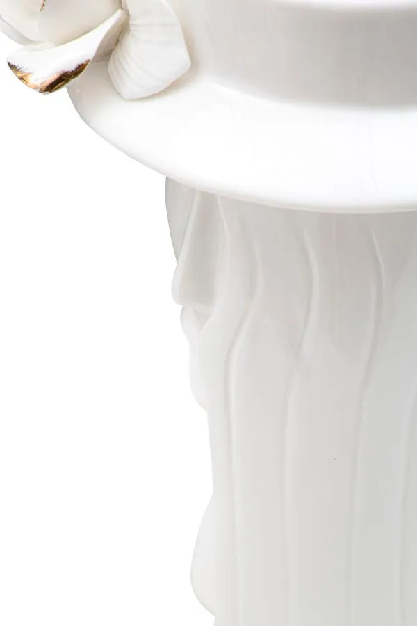 White Women Face Shaped Floral Porcelain Vase