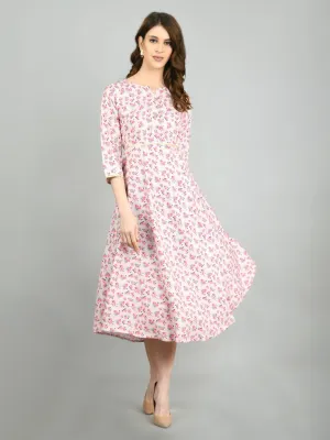 Women's Pink Polyester Printed Casual Dress