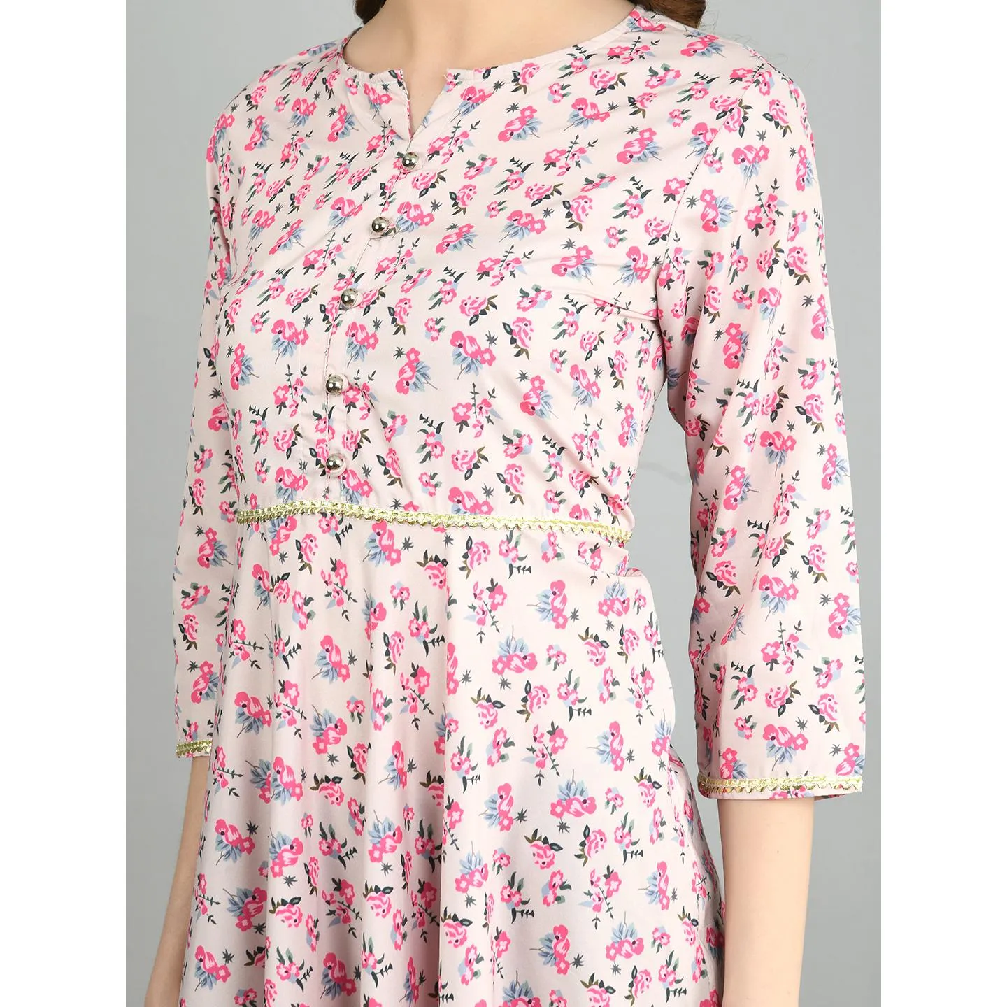 Women's Pink Polyester Printed Casual Dress