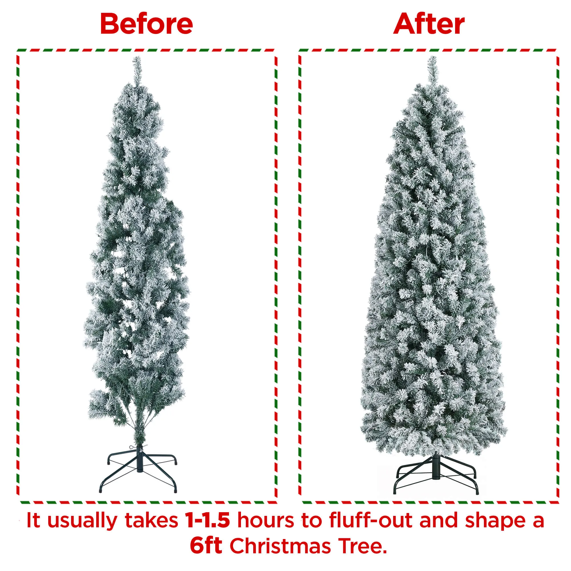 Yaheetech 6 Ft Pre-lit Flocked Pencil Artificial Christmas Tree