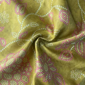 Yellow Bandhani Print Gaji Silk Fabric 17536